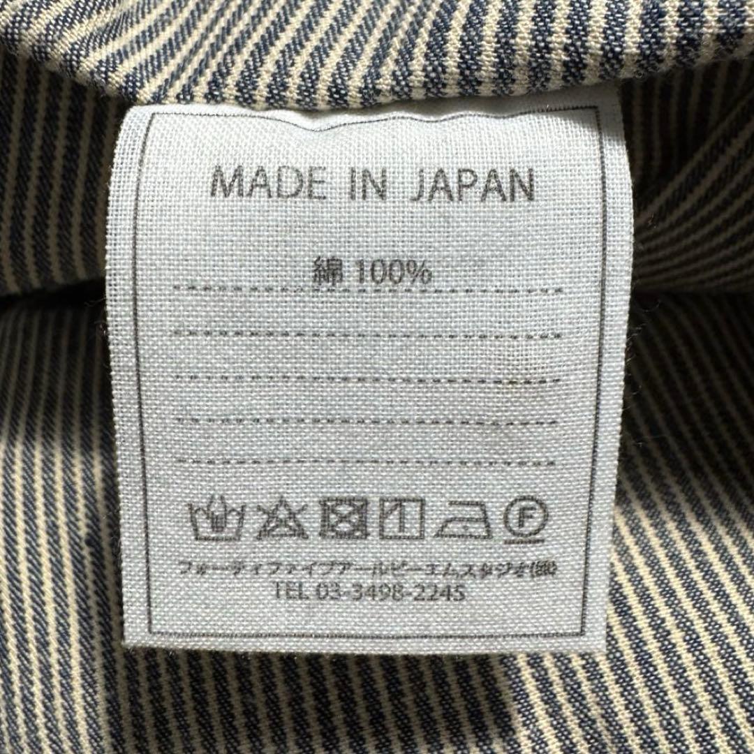 45R インディゴ染 バンドカラーシャツ ストライプ ヒッコリー 刺繍