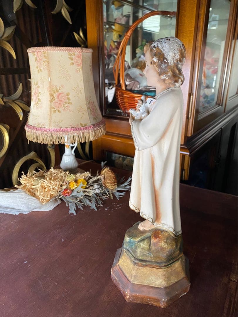 希少 白鳩を抱く幼子イエス少年 キリスト像 置物 インテリア アンティーク