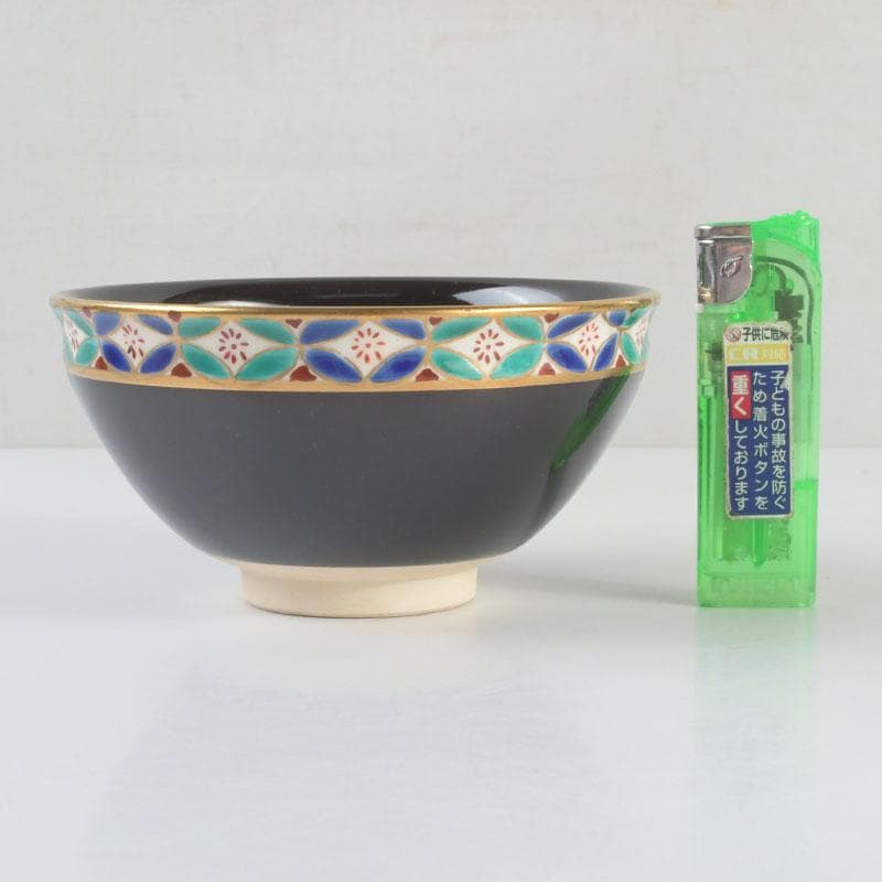 茶道具　京焼　平安　紫雲造　色絵　黒仁清七宝文　数茶碗　五客　V　9486