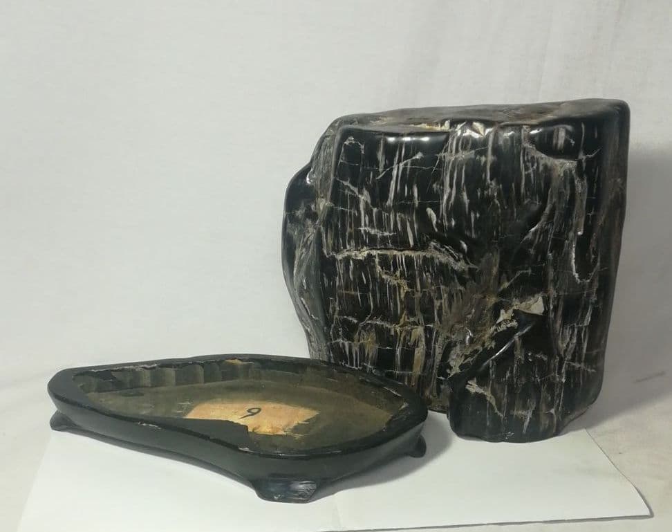 木化石　置物　鑑賞石　台座付