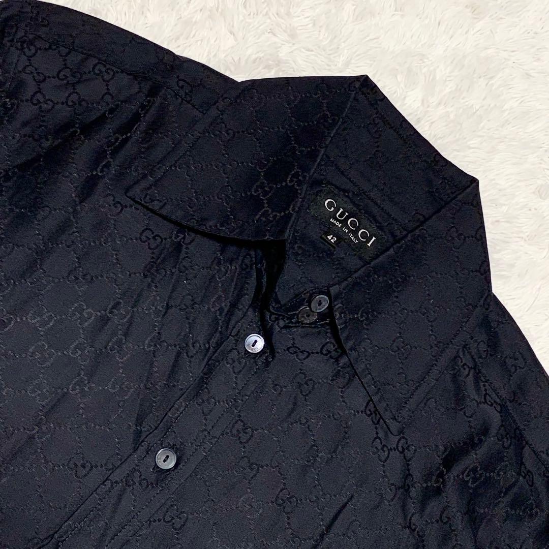 美品 GUCCI グッチ GG柄 長袖シャツ シルク混 トムフォード期 ブラック