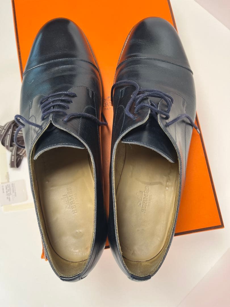 エルメス ストレートチップ 外羽根 レザー ダービーシューズ イタリア製 革靴