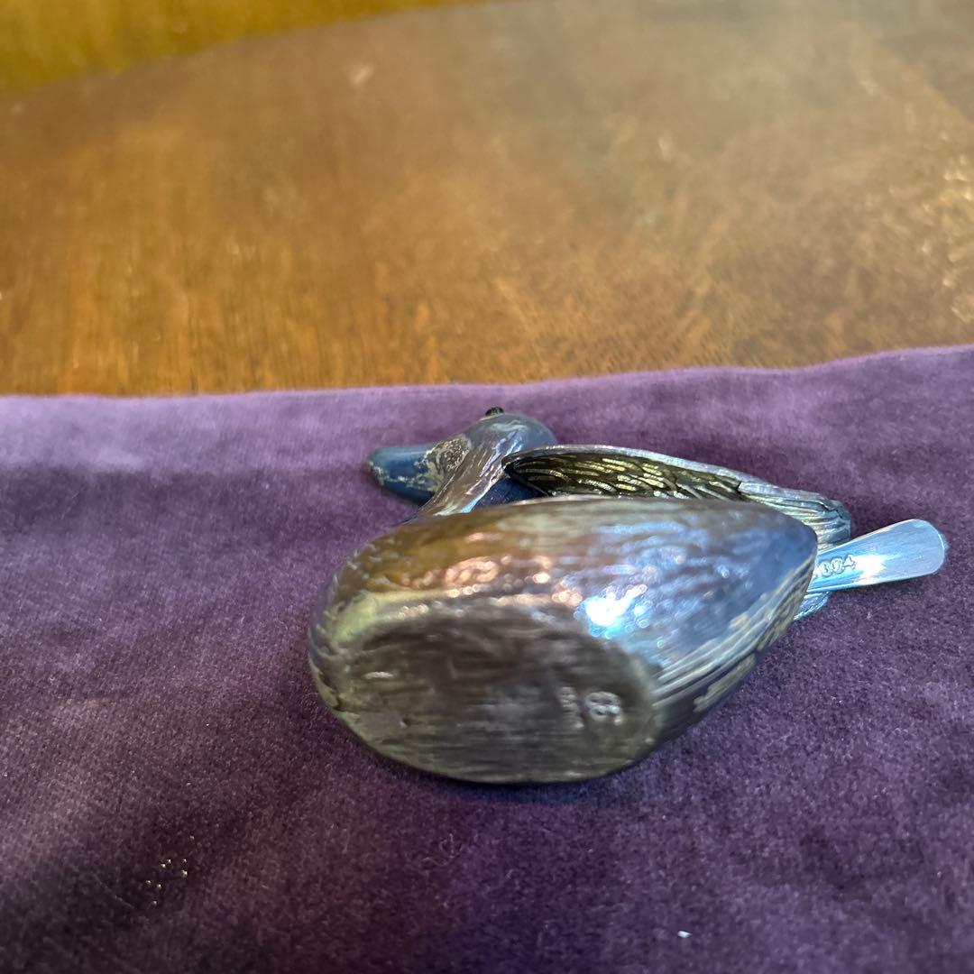 稀少ヴィンテージアヒルの塩コショウ入れセットシルバーにエナメルミニスプーン付き