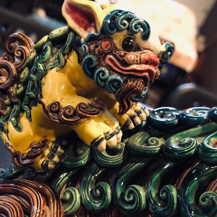 台湾 交趾焼 双獅(林 智信 作)