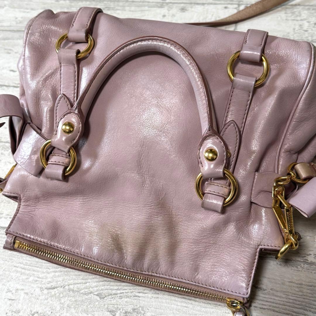miu miu（ミュウミュウ）サイドリボン レザー 2way ショルダーバッグ♤