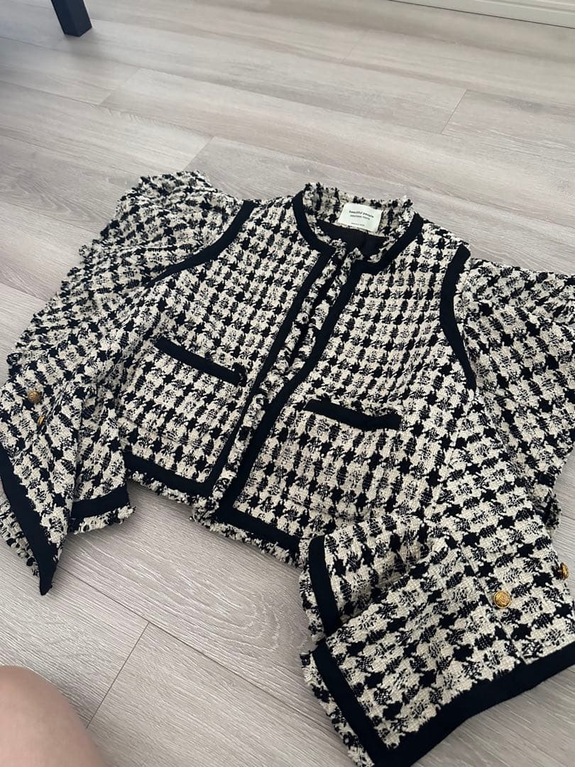 美品 ビューティフルピープル 2way デザイン ツイード ジャケット ジレ