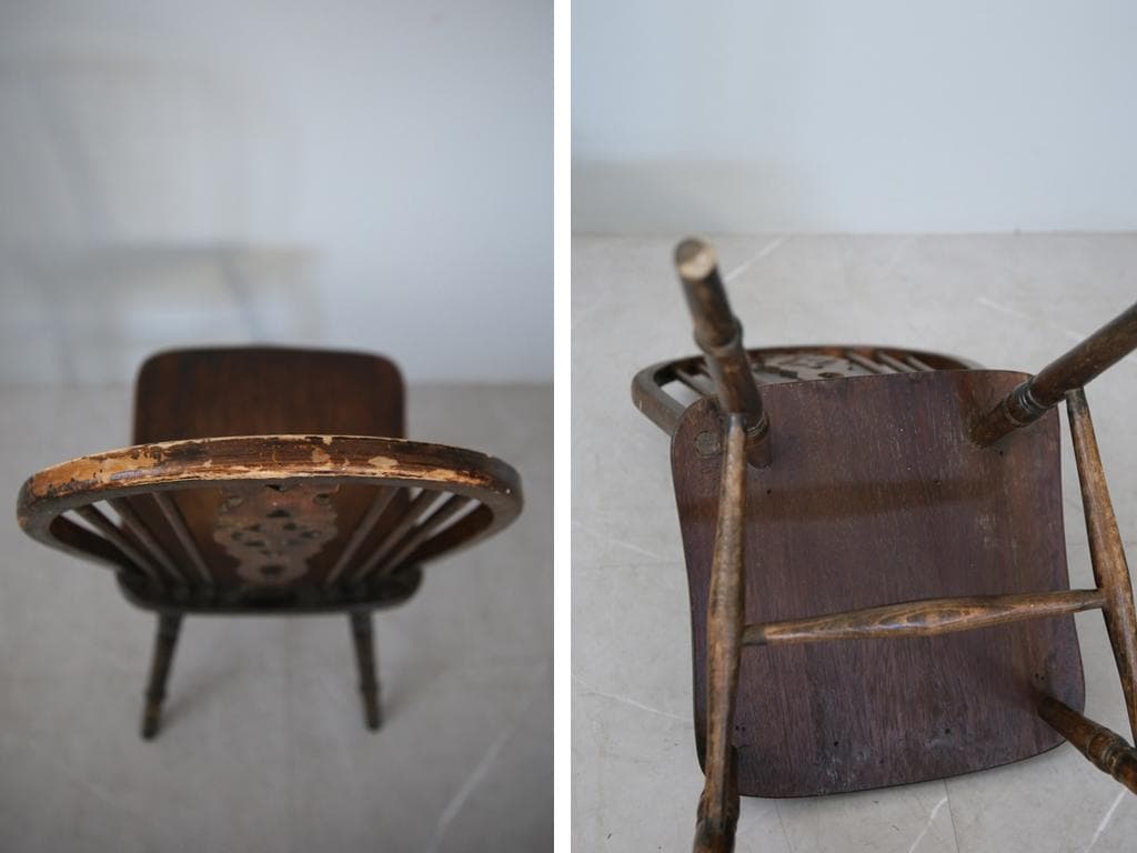 英国アンティーク木製ホイールバックチェア/ダイニングイス/椅子(92-38-1)