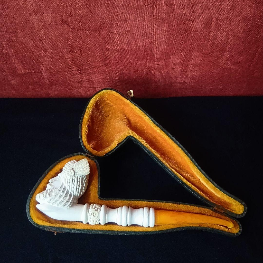 パイプの女王◆メシャムパイプ◆ヴィンテージ◆海泡石◆人面彫り◆ケース付き