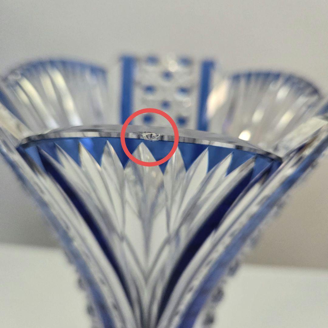 KAGAMI CRYSTAL 花瓶　江戸切子　笹っ葉に八角籠目紋