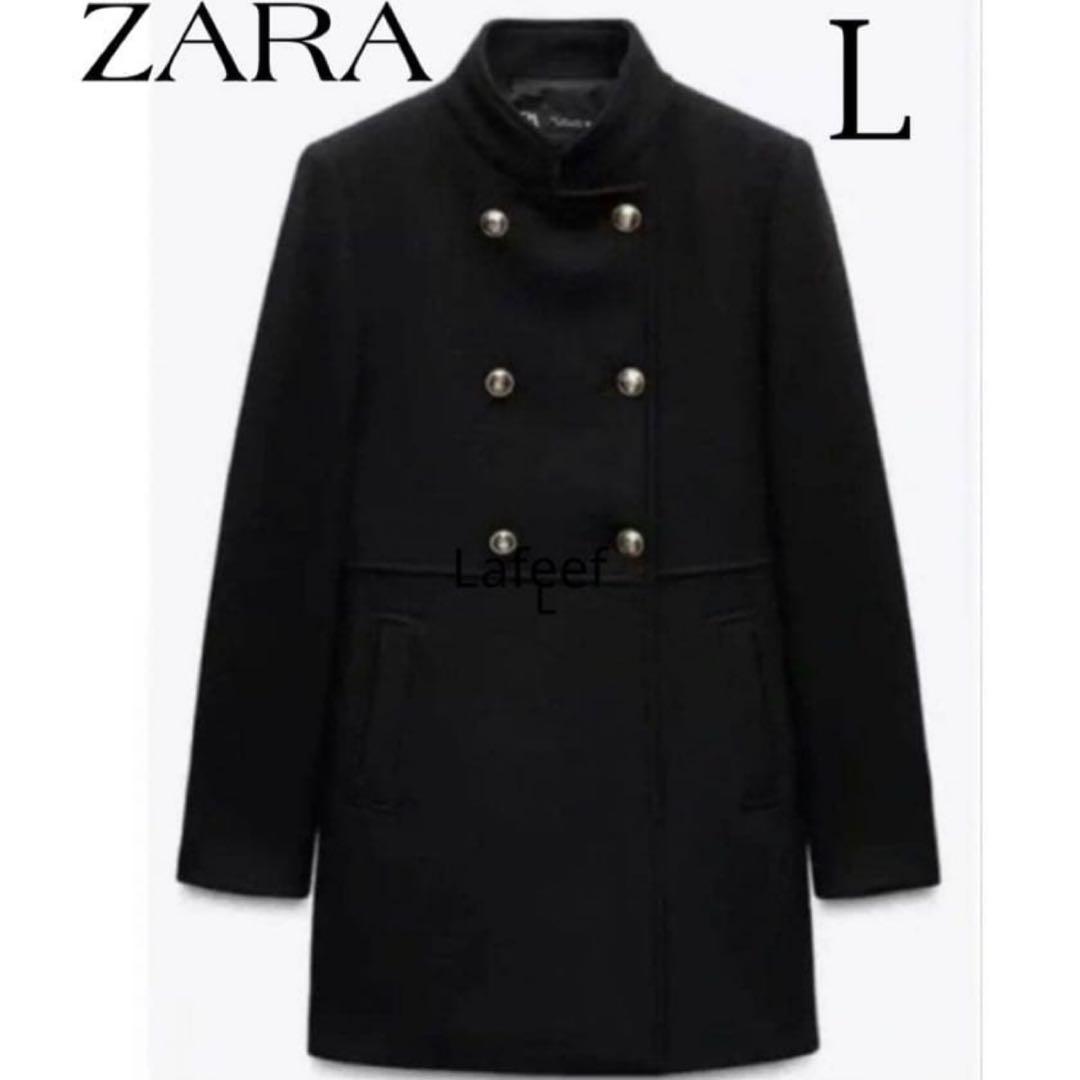 ZARA 新品 ウールダブルブレストコート ゴールドボタン L