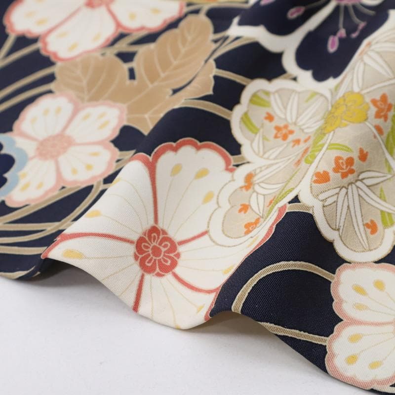 《st★長尺■訪問着■彩り花枠に吉祥文の花々植物■濃紺◆HA3-23》