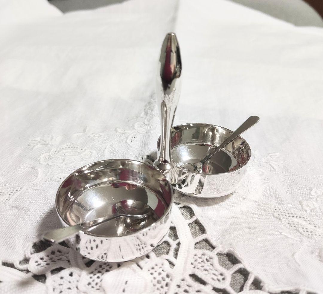 シルバープレート　調味料スタンド　ソルト&ペッパー　塩コショウ入れ　スプーン付