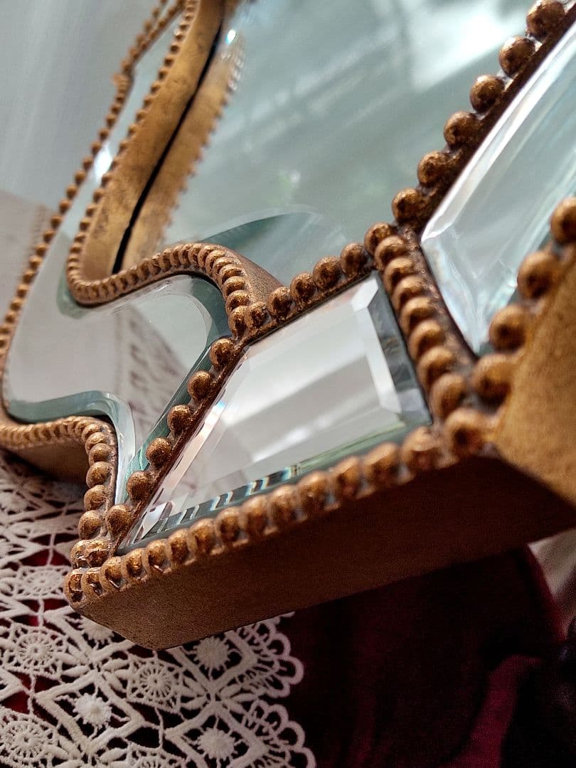 鏡　面取り　木製　ビンテージ　　アンティーク