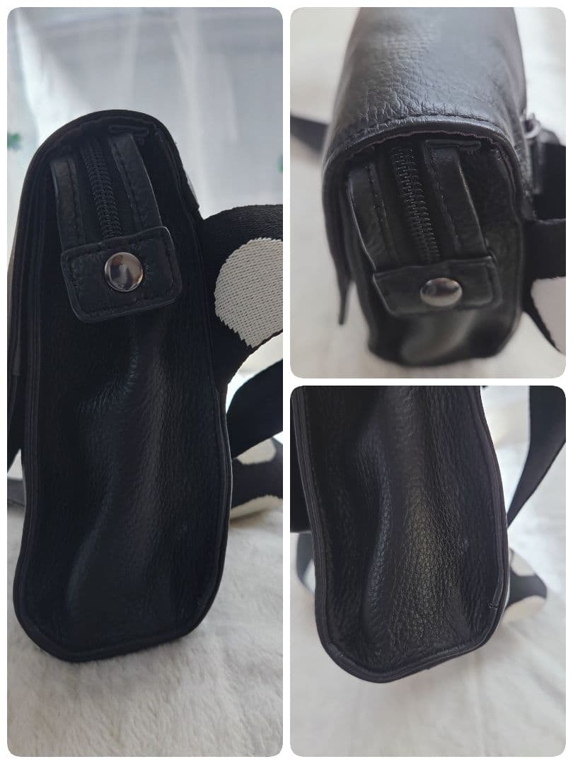 イアパピヨネ 柄ワイドテープショルダーバッグ　ダルメシアン ボディバッグ 黒