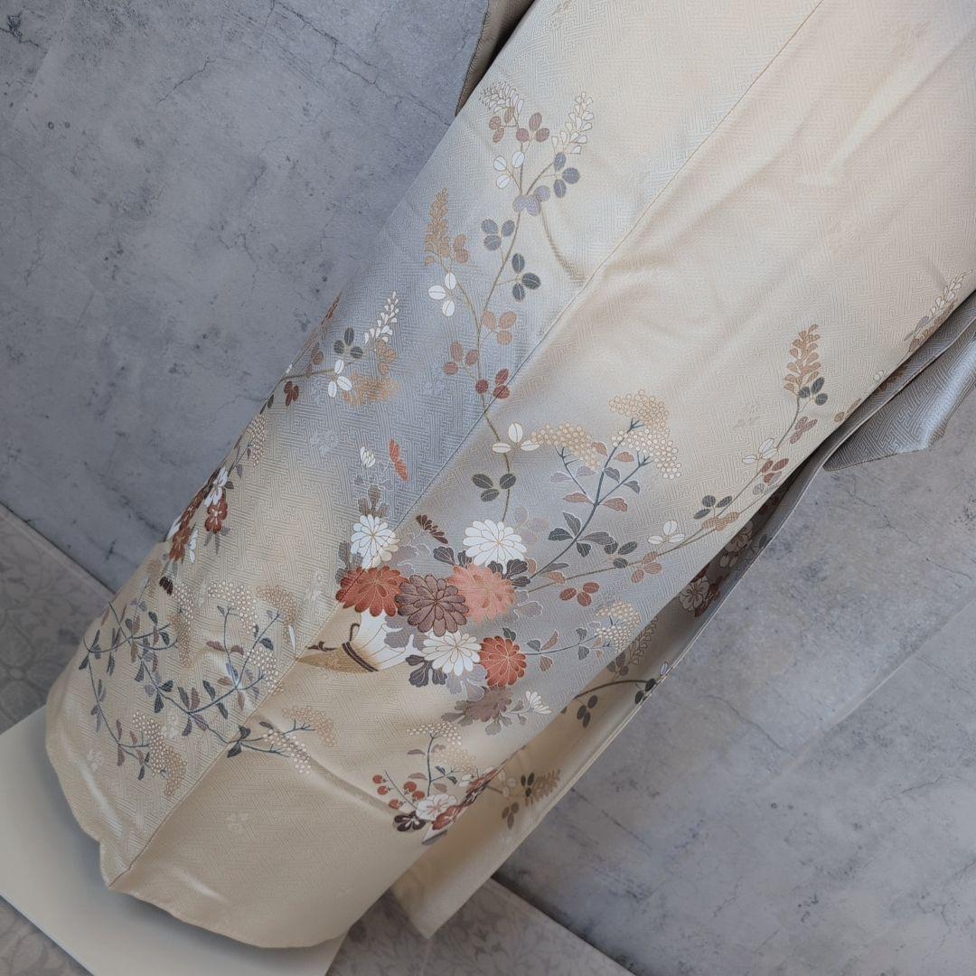 訪問着　フルセット　着物　正絹　淡い黄色　トールサイズ　比翼仕立　花金駒刺繍E2