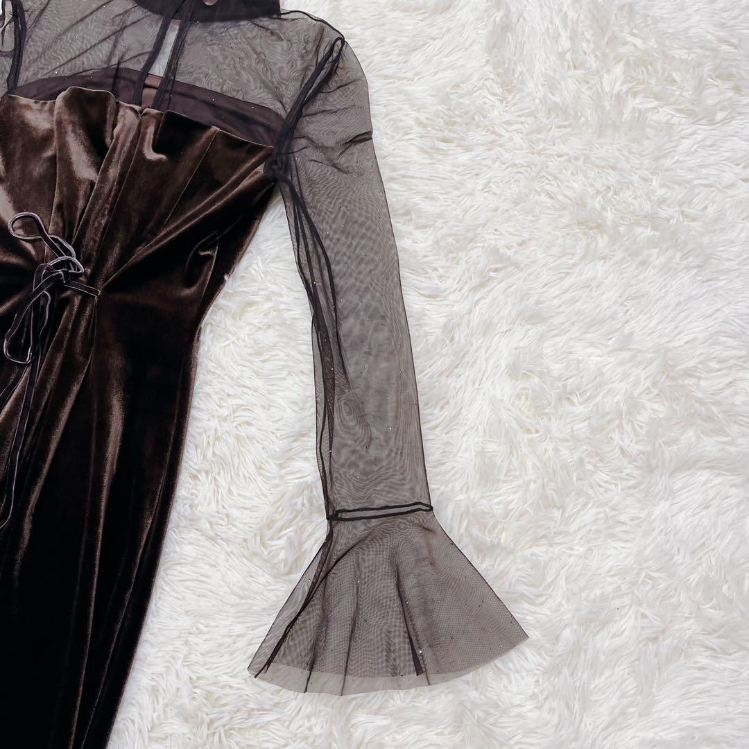 【極美品】SNIDEL シアードッキングベロアドレス　ブラウン サイズ0