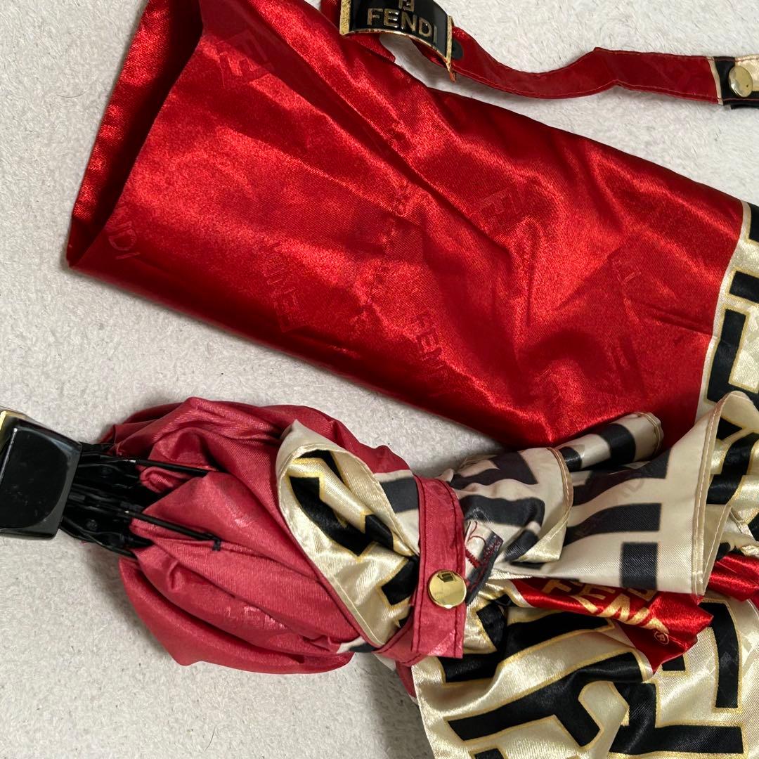FENDI フェンディ ロゴ入り 折りたたみ傘 レッド 赤 ズッカ柄