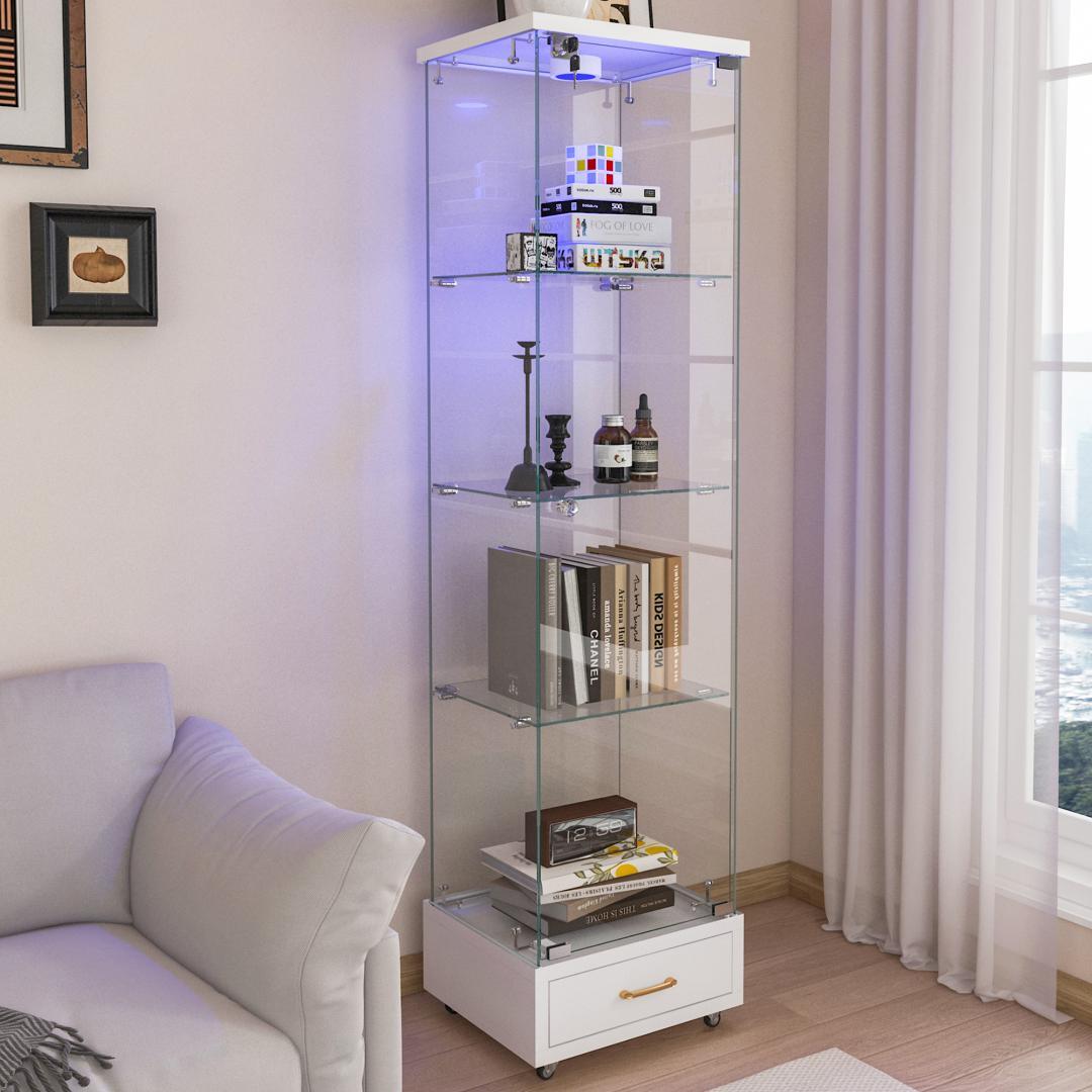 ガラスディスプレイキャビネット 4段 幅42.5×奥行37×高さ167.5cm