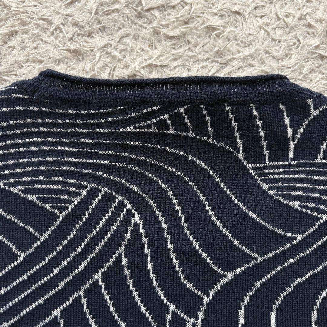 ★希少 XLサイズ★ エンポリオ アルマーニ 長袖 ニット 波柄 総柄 紺