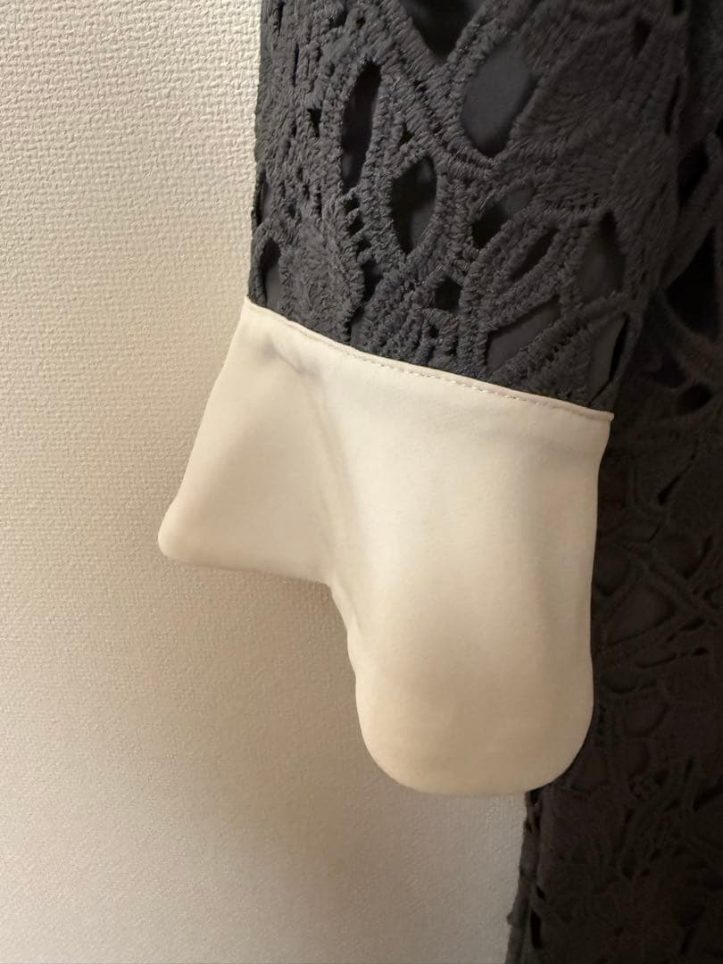 Sサイズ LEJA花柄レースカラースパンコール刺繍Aラインフレアドレスワンピース