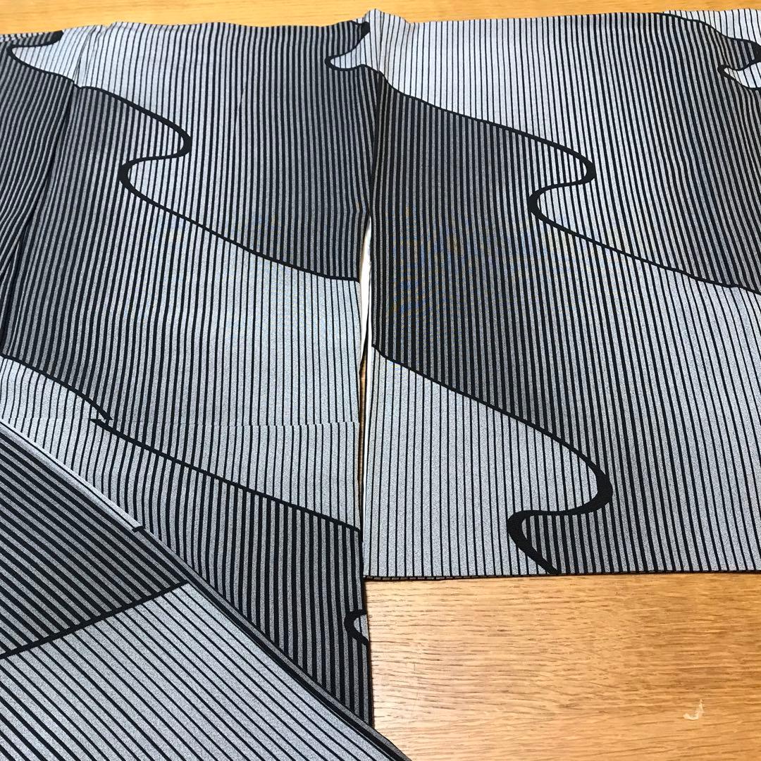 総柄のかっこいい着物　縞　流水　グレー　ブラック　パーティ　やまと謹製⭐️