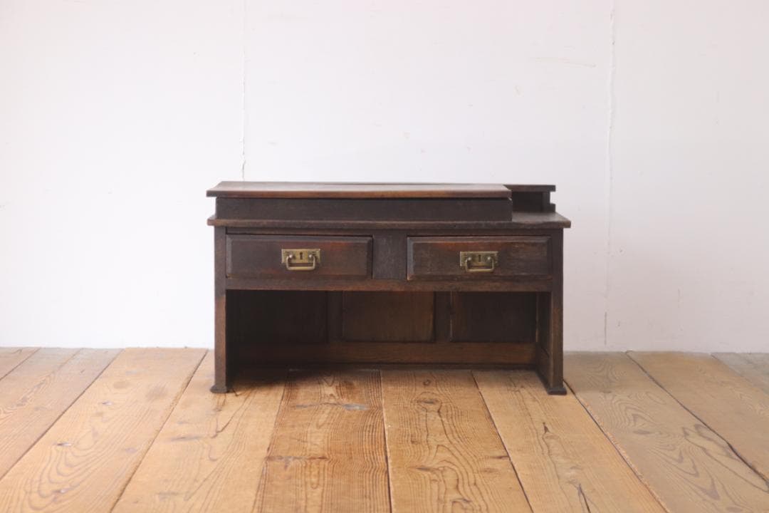 レトロ 文机 ローテーブル 座卓 帳場机 跳ね上げ天板 無垢材 引き出し 2杯