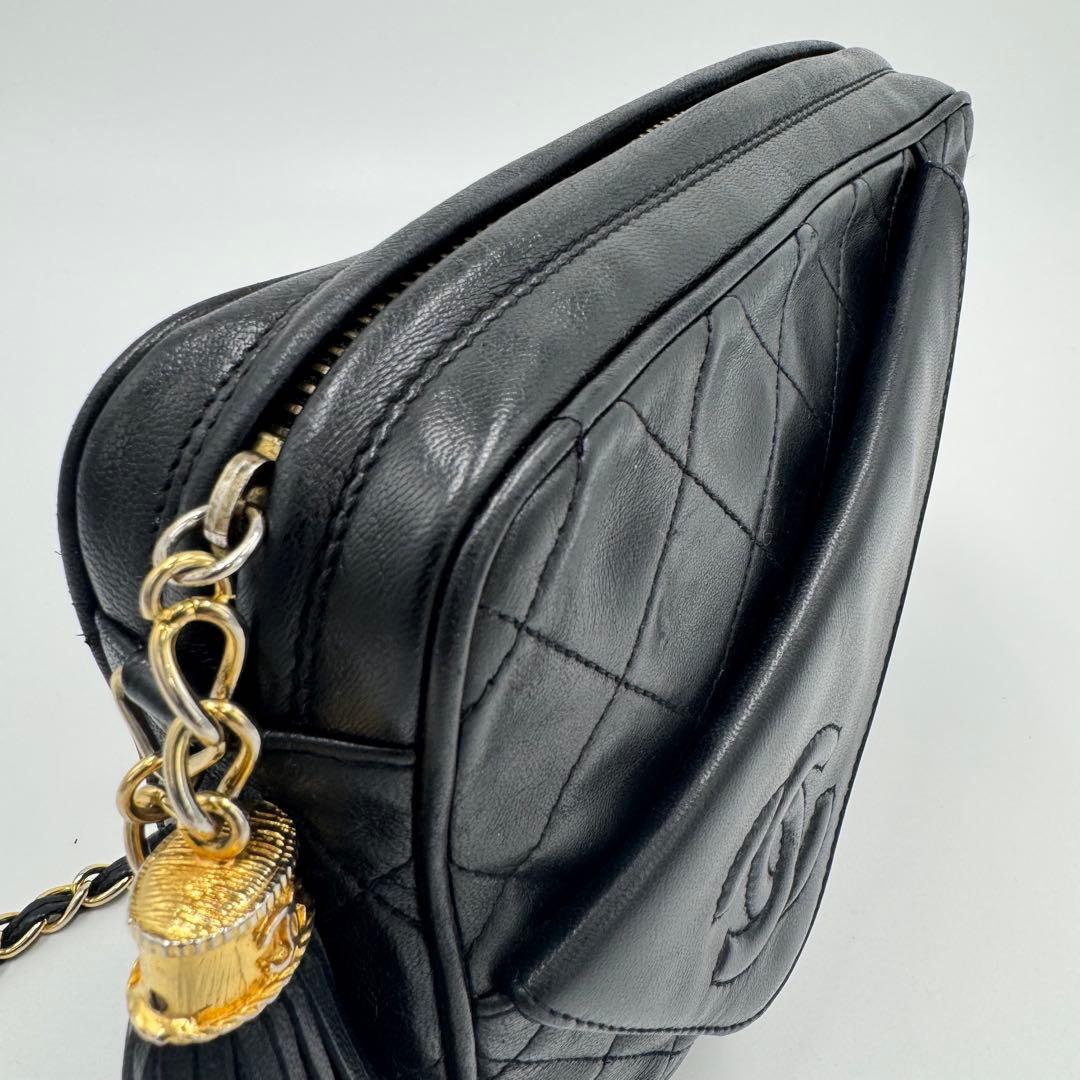 シャネル マトラッセ フリンジ チェーン ラムレザー ショルダーバッグ ブラック