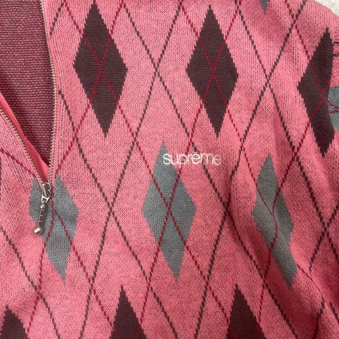 Supreme ピンク ダイヤモンド柄 ハーフジップポロシャツ