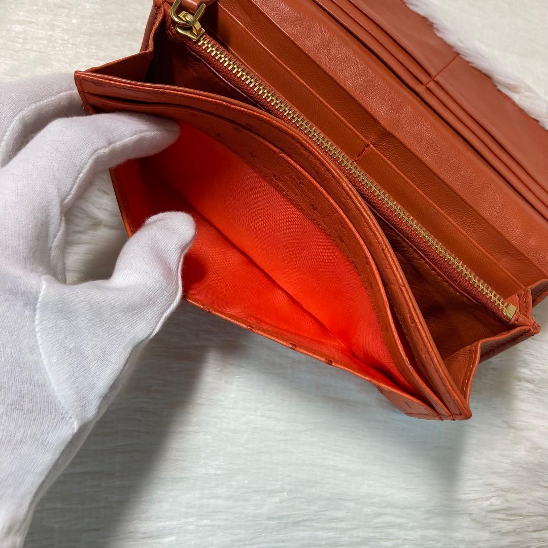 希少　美品　PRADA プラダ　長財布　オレンジ　ダチョウ革　Struzzo 橙