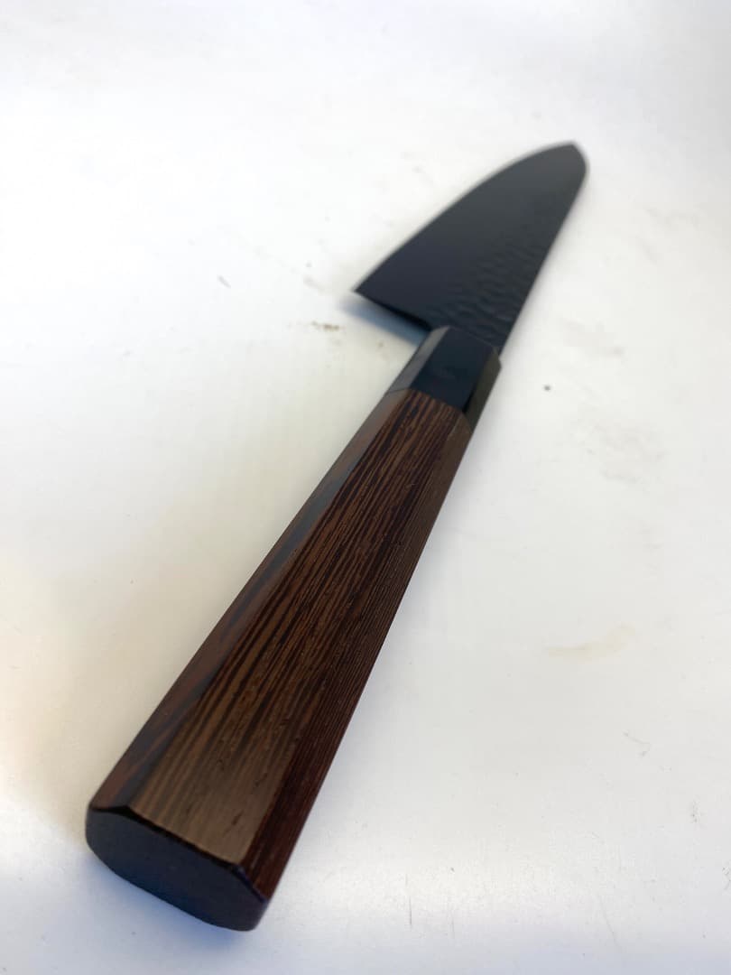 【新品未使用】堺孝行 黒影 三徳包丁 170mm V金10号 鎚目フッ素加工