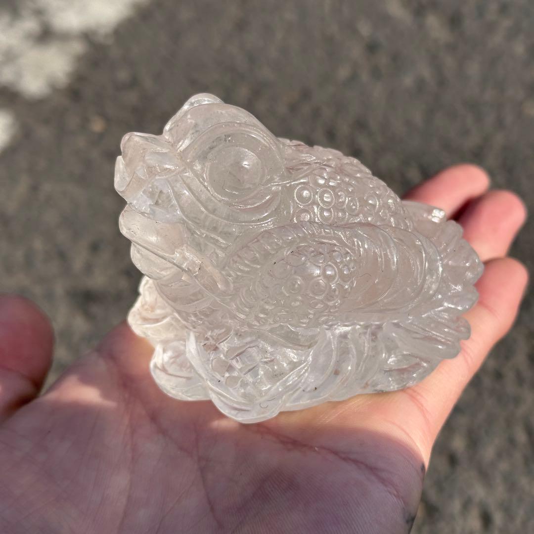 天然石水晶の銭蛙　置物　ご購入前に在庫確認必要G.280