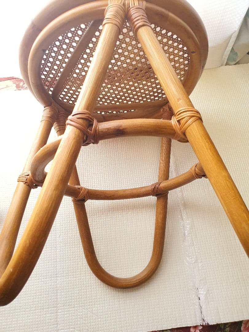 アンティークラタン製編み込みスツール2個セット