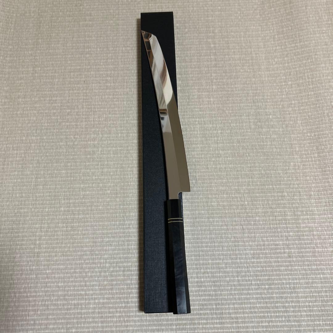 鏡面　尺二　先丸　柳刃　包丁　和包丁　V金10号　本焼　鬼反り　黒檀八角柄