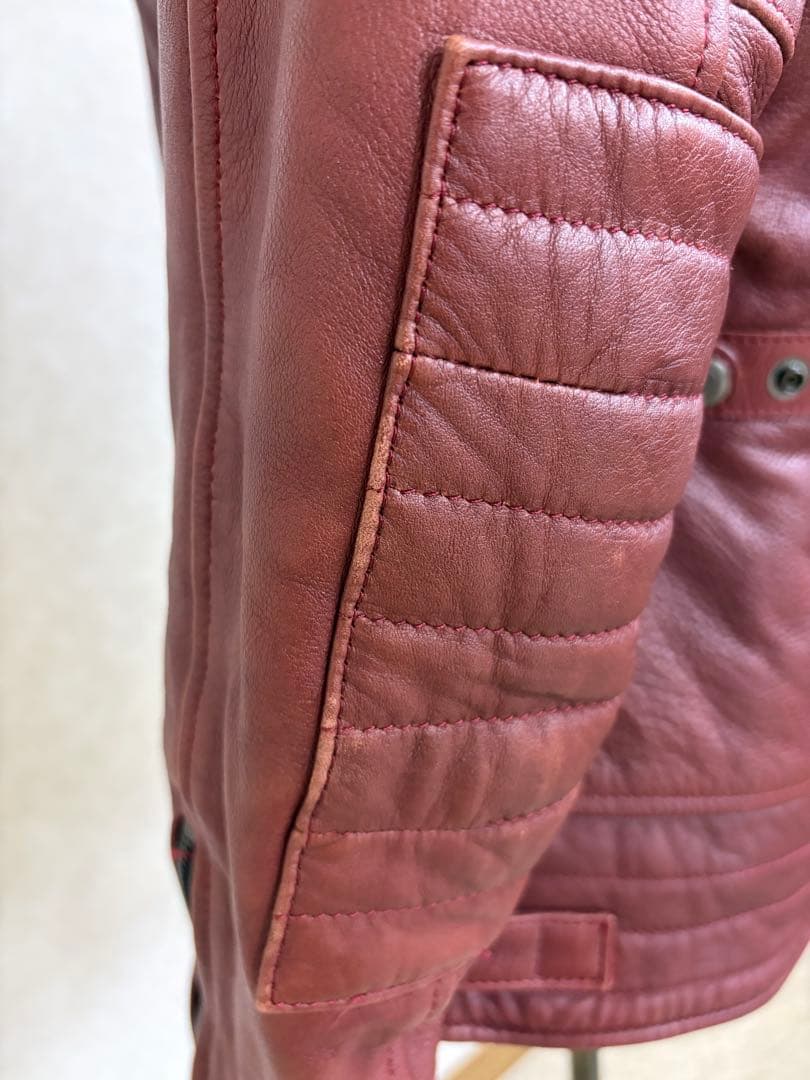 ★売約済★レザー セミダブルライダースジャケット フード付き