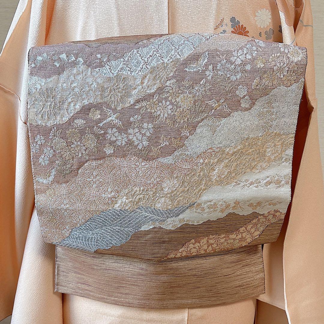 極美品　訪問着　フルセット　裄68 卒業式　入学式　M L 袋帯　ベージュ