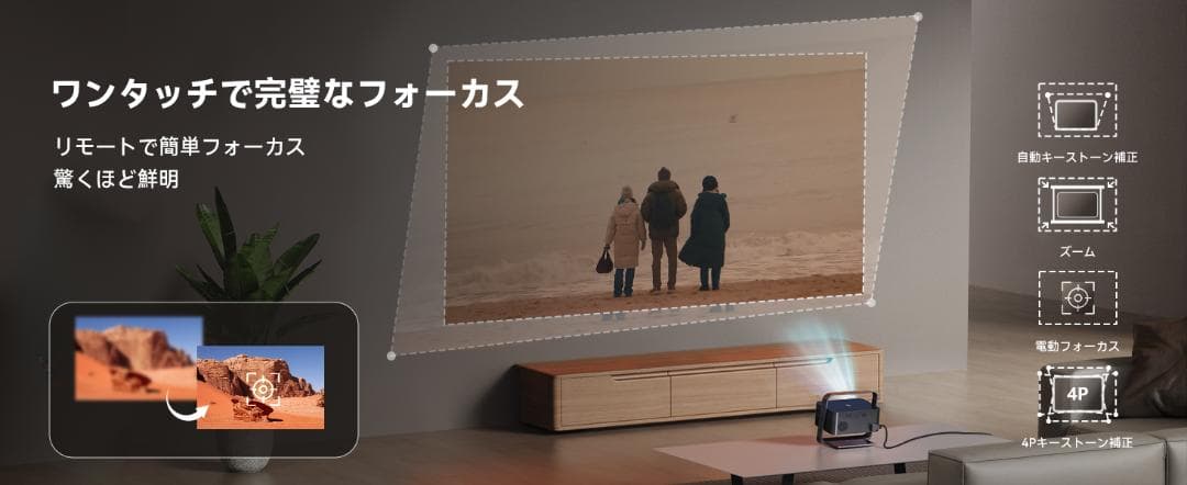 プロジェクター本体 ネイティブ1080P 4k対応 台形補正 小型軽量 天井