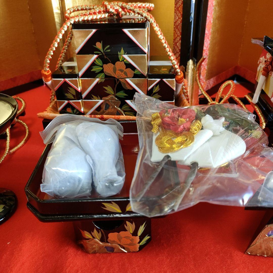 雛人形　お雛道具6点セット　親子重箱　本金手書　40号　牡丹　　木製