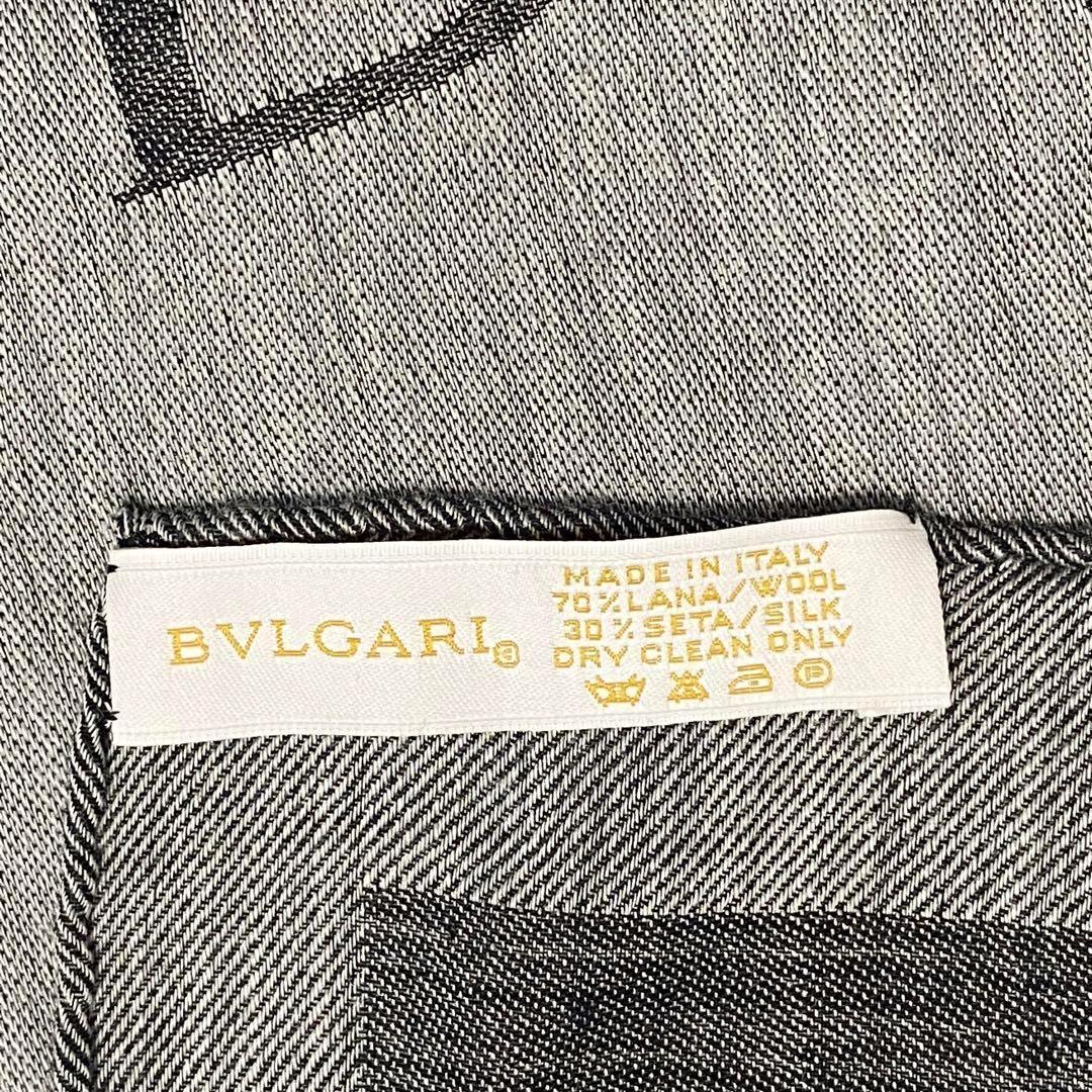 美品 ☆BVLGARI☆ ストール メンズ ロゴ ウール シルク グレー 箱付き