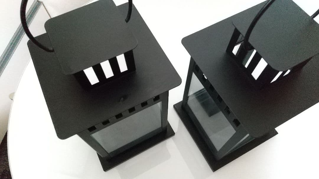 【2セット】アイアン スクエア ランタン キャンドルホルダー スタンド 黒