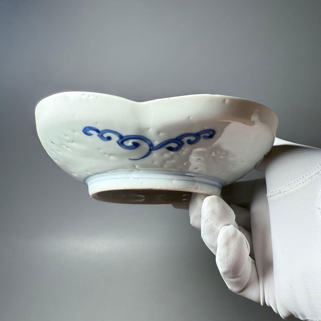 古伊万里　染付龍文様軍配形皿　五客　古美術　古陶を楽しむ　江戸時代