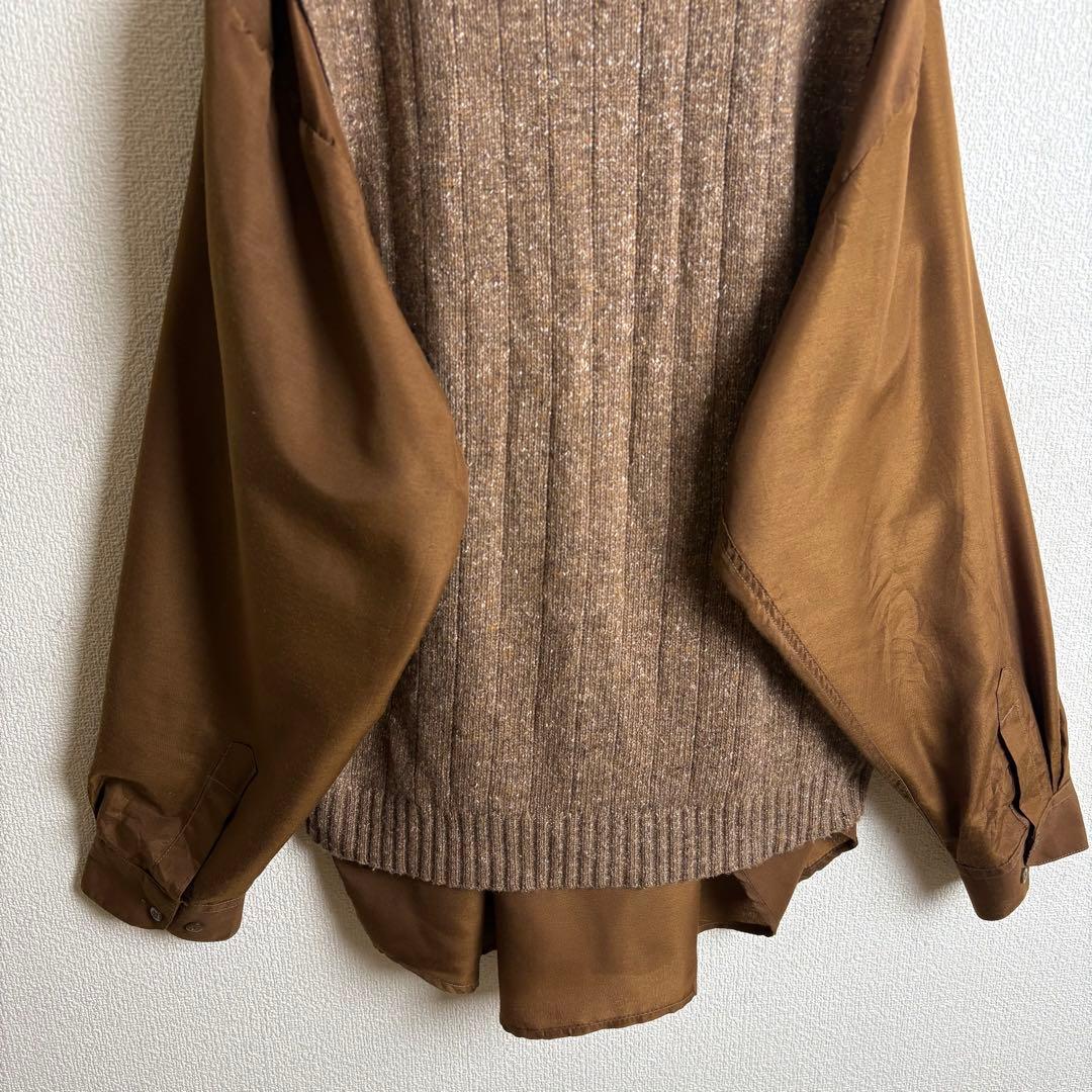 ネクタイシャツニットベスト　シルク　ペイズリー　ワッペン　襟切替　太アーム　古着