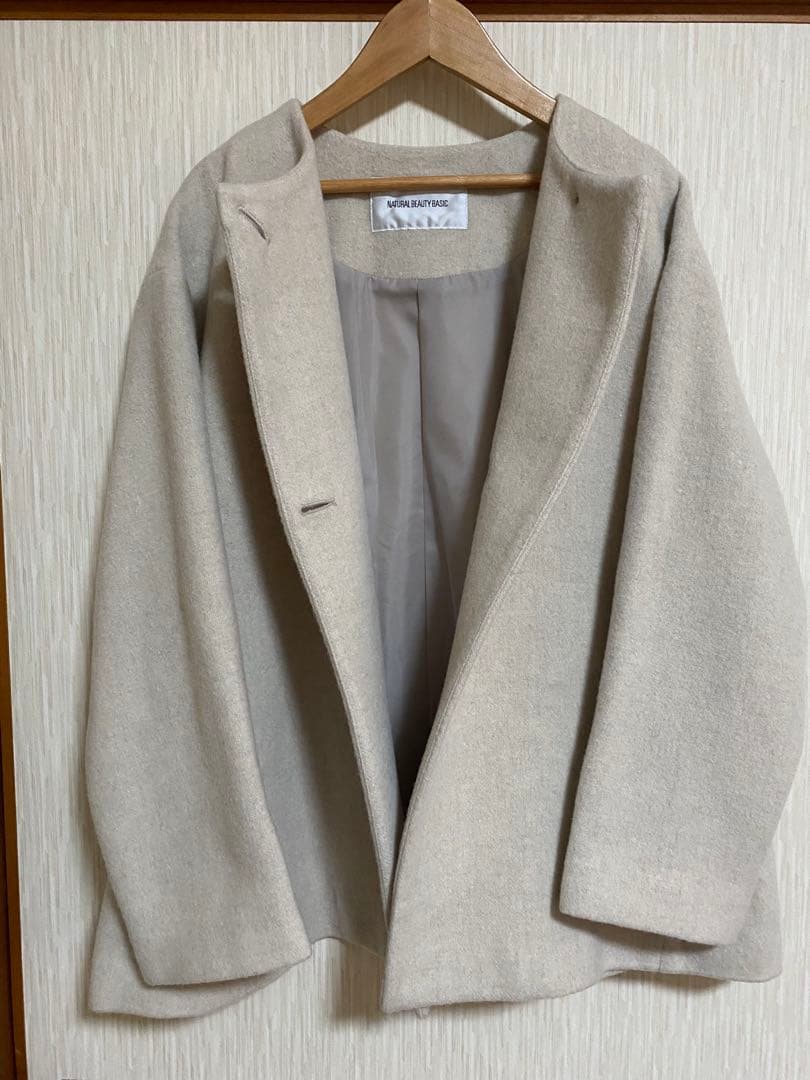 美品NATURAL BEAUTY BASIC カシミア混ノーカラーコート