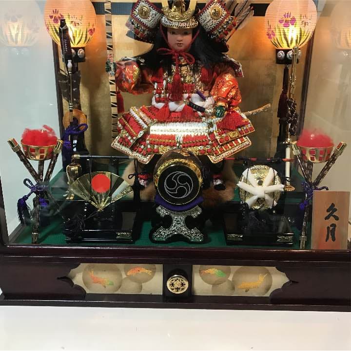 【送料無料】美品 久月 大将飾 五月人形 オルゴール ランプ付き
