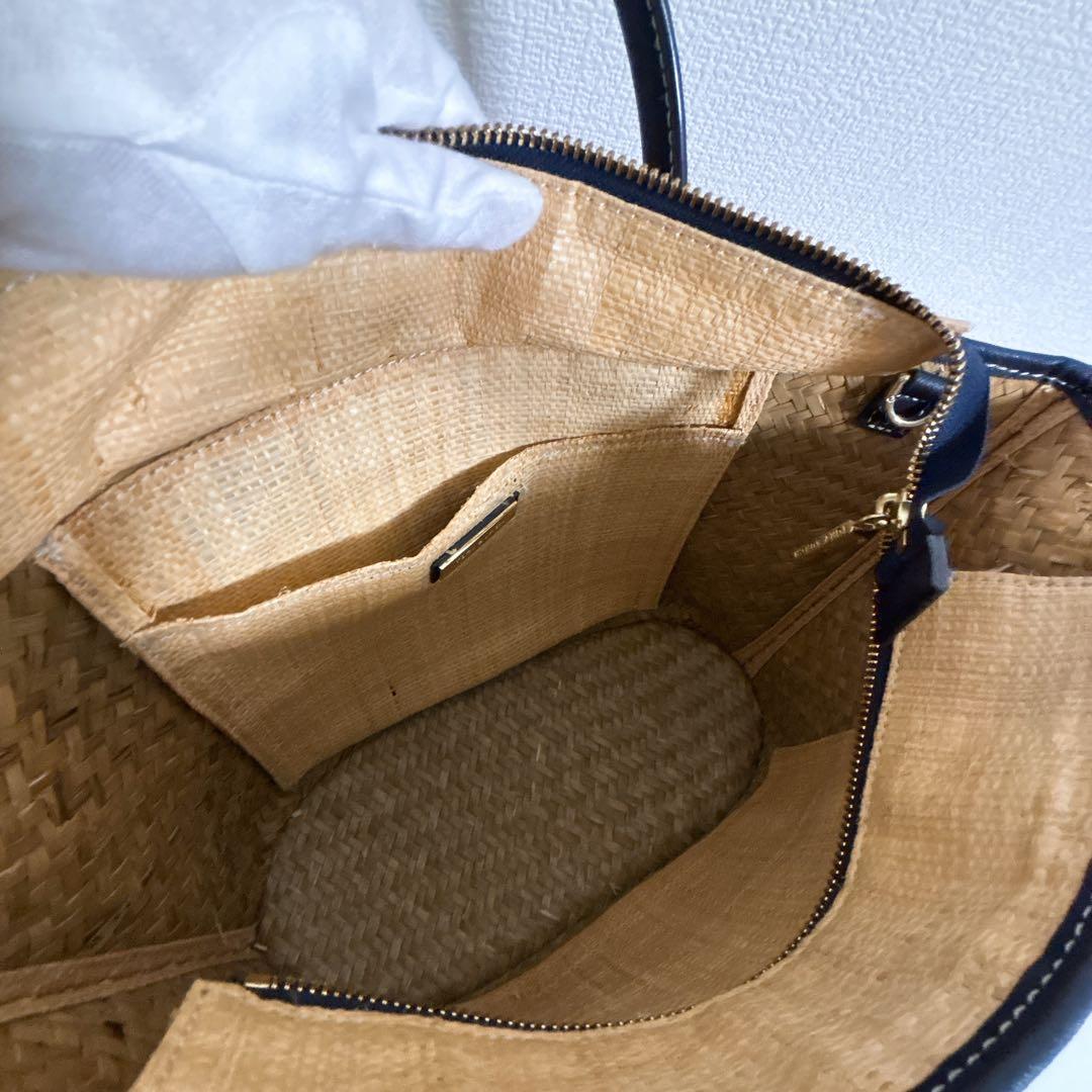 Tory Burch ストライプ かごバッグ　ネイビー