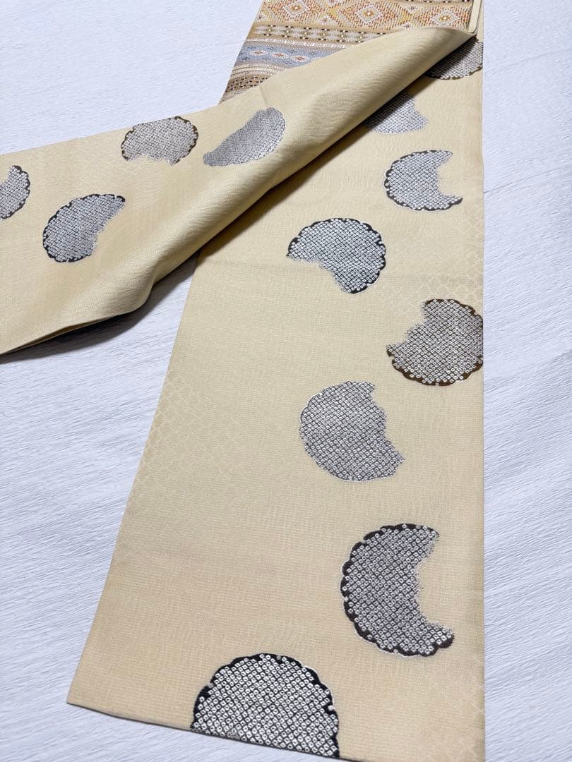 m-22 本場琉球 島花織 幻想雪輪文 袋帯 正絹 2通り 両面 未使用