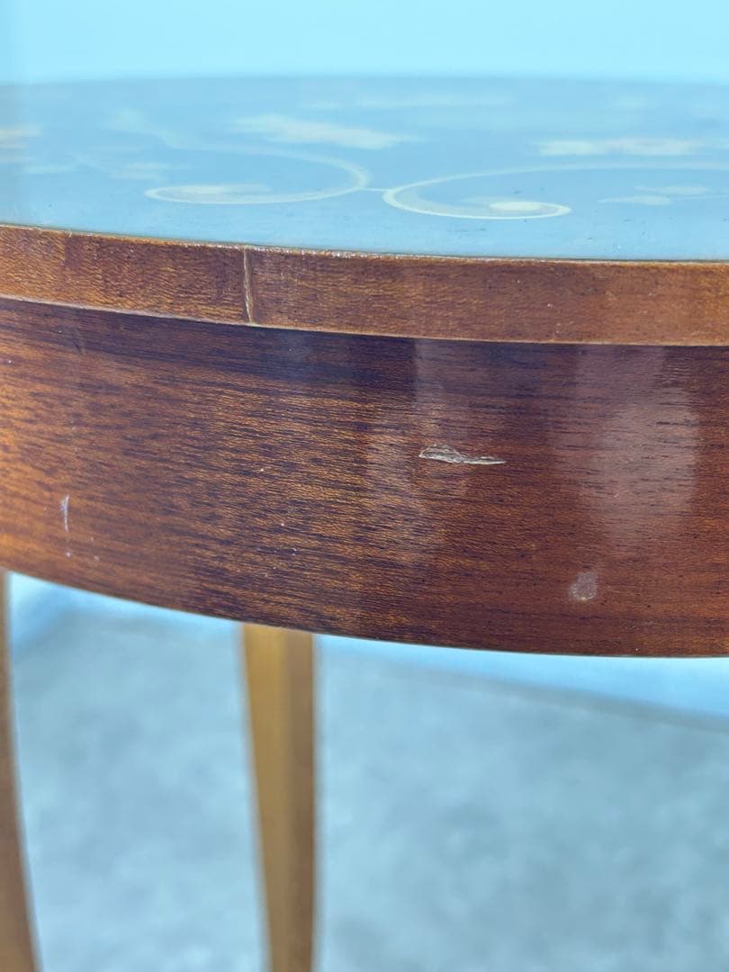 送料込み⭐︎天板収納オルゴール付き円形木製サイドテーブル