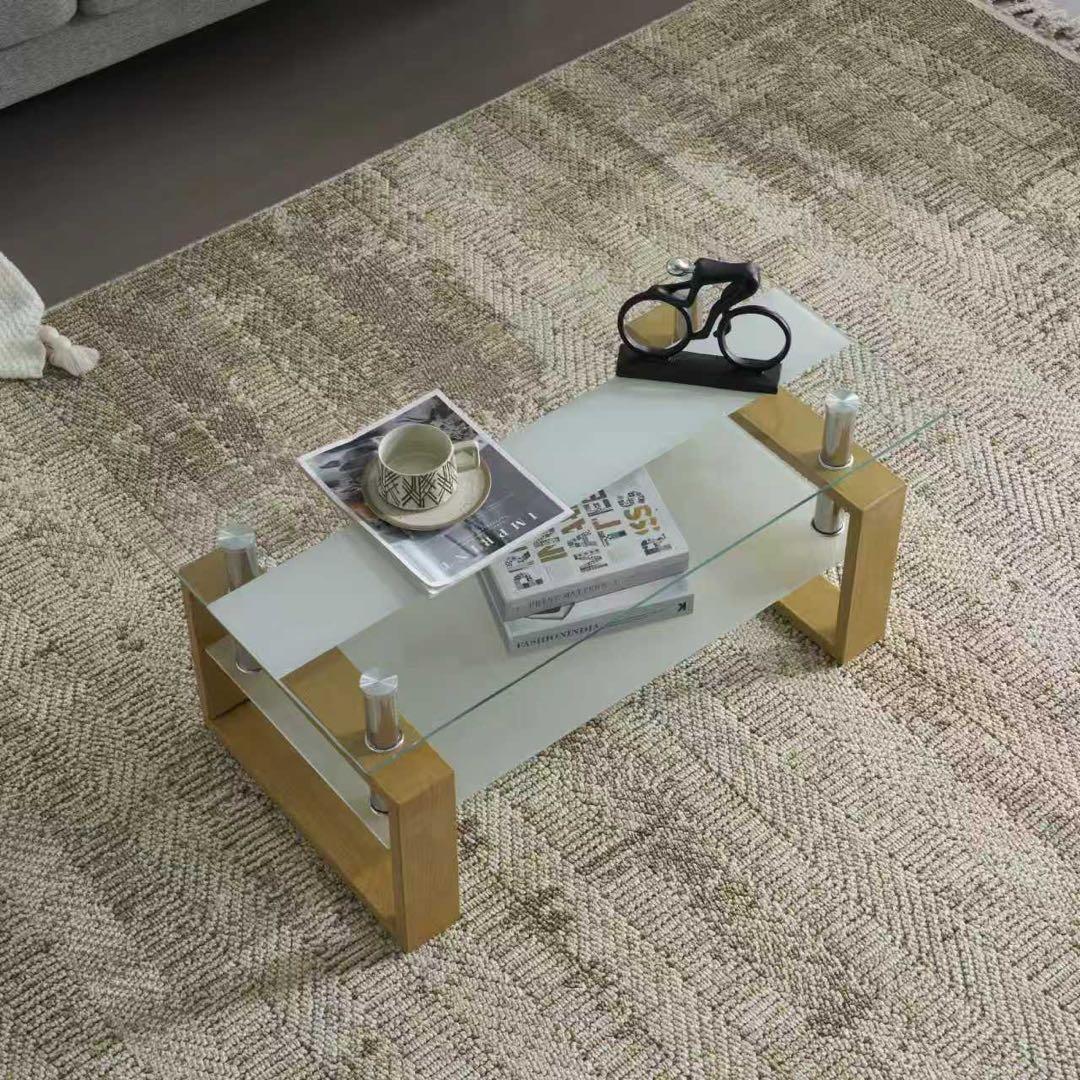 【新品】幅87.5cm強化ガラステーブル 口字型脚 収納棚付き