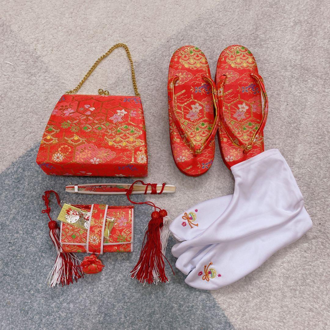 七五三 7歳 正絹 着物 長襦袢 作り帯 バッグ 草履 フルセット