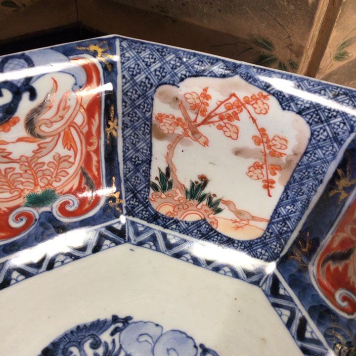 388 古伊万里 極上献上手 鳳凰 に花尽くし紋様 8角書き分け鉢 1客