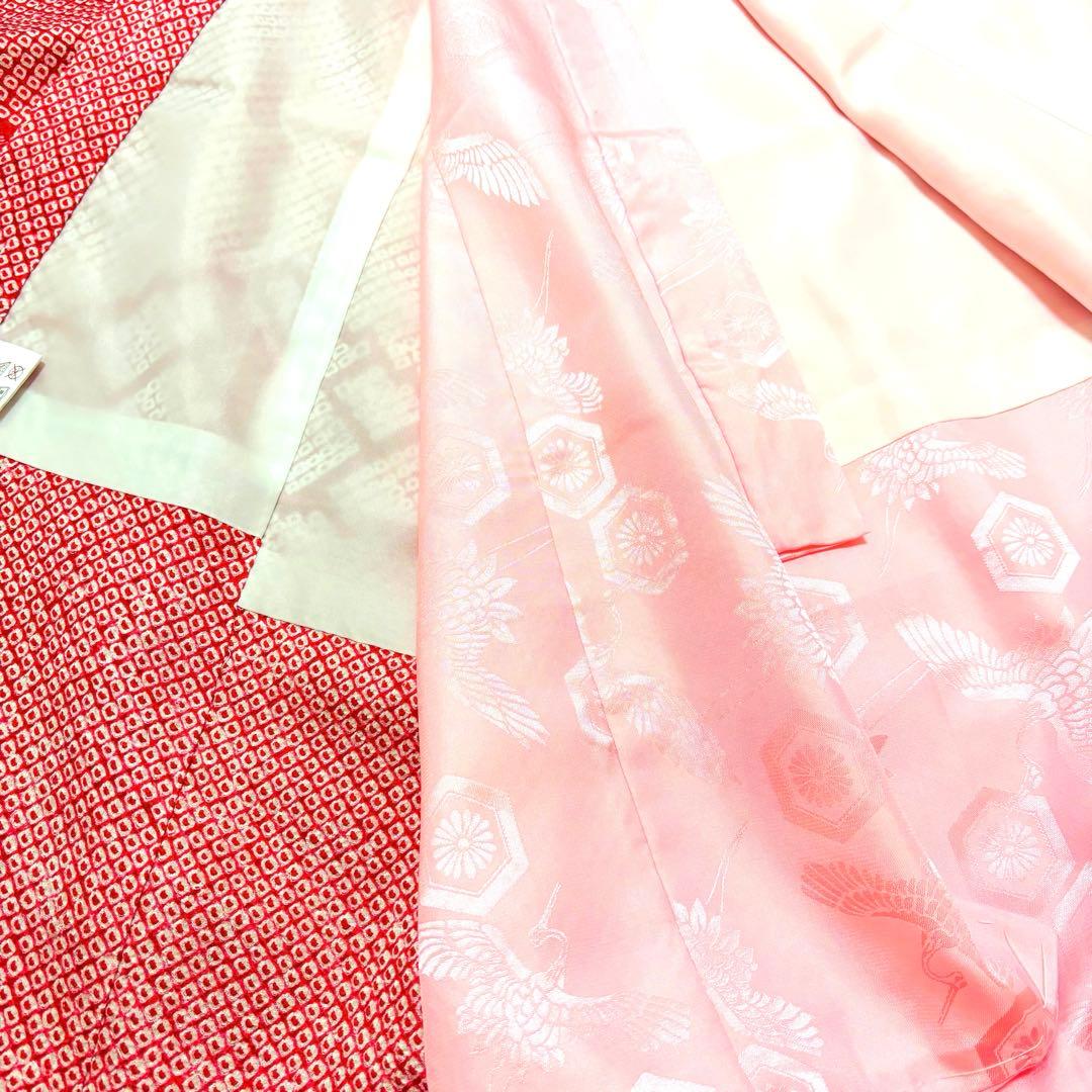 専用 【新品未使用】豪華総絞り 総刺繍 正絹 お宮参り 産着 長襦袢付 赤